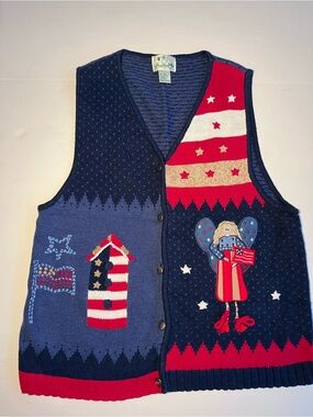 Vintage Quacker Factory Americana Knit Sweater Vest TeacherCore